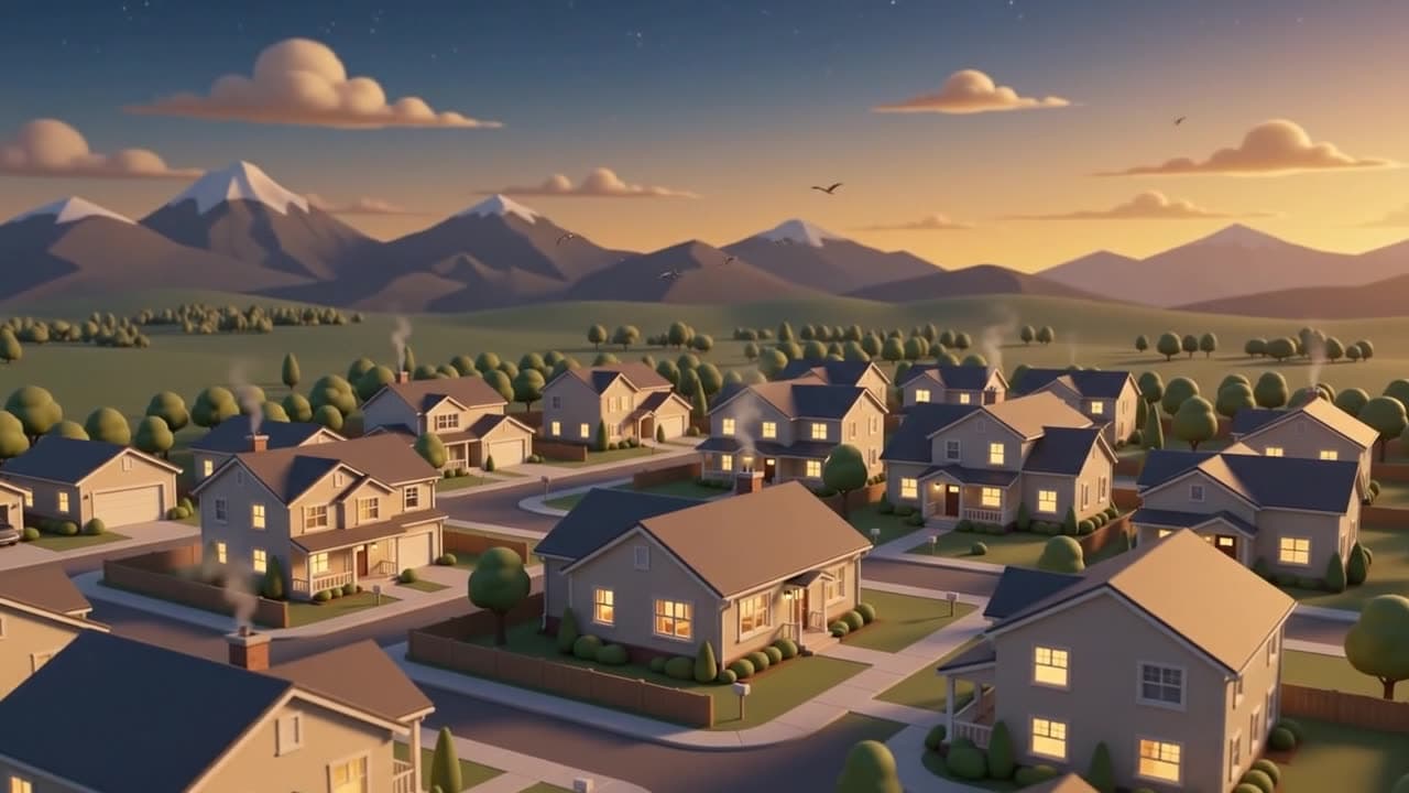 Illustrated recovery residence village used in the Recovery House HQ demo